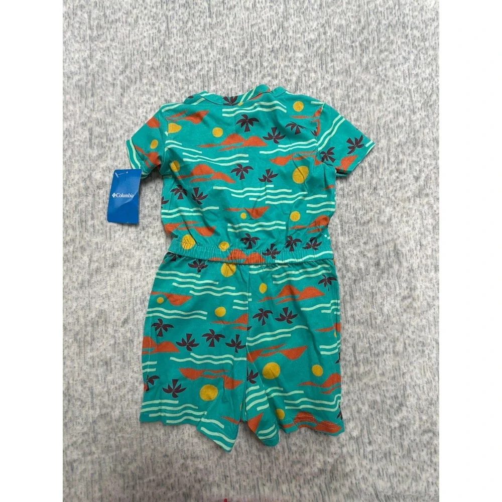 Columbia Little Sur Playsuit Toddler‎ 4T Teal Tropical Palm Tree Romper NWT